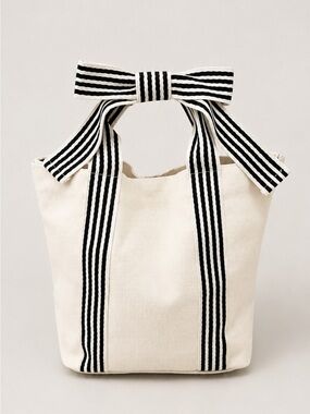 New! Preppy Striped Canvas Bow Tote Bag NWOT